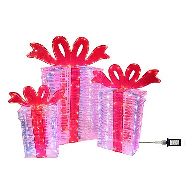 Crosslight Set of 3 Giftboxes with Red Bows Outdoor Decor