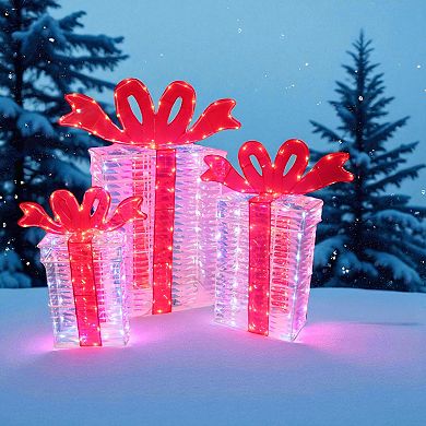 Crosslight Set of 3 Giftboxes with Red Bows Outdoor Decor