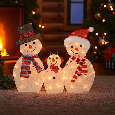 Crosslight Wireframe Snowmen Family Outdoor Decor 3-pk.