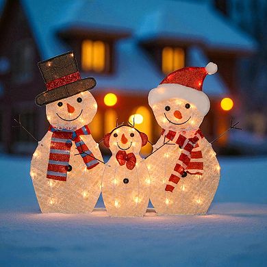 Crosslight Wireframe Snowmen Family Outdoor Decor 3-pk.