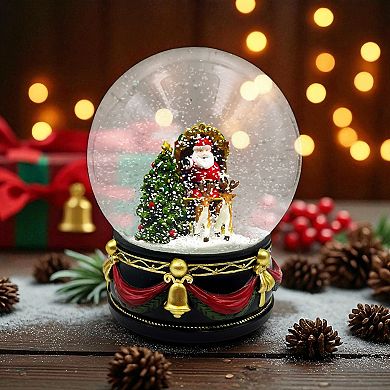 Crosslight Santa Snow Globe with Christmas Tree & Reindeer Table Decor