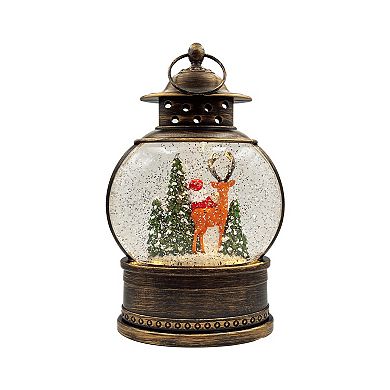 Crosslight Santa & Reindeer Lantern Water Globe Table Decor