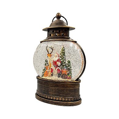 Crosslight Santa & Reindeer Lantern Water Globe Table Decor