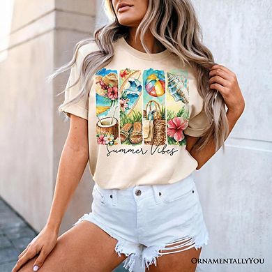 Summer Vibes T-Shirt, Beach Tee with Coconut and Flowers