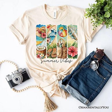 Summer Vibes T-Shirt, Beach Tee with Coconut and Flowers