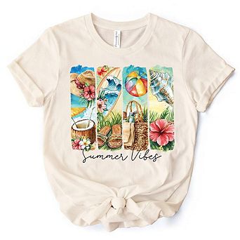 Summer Vibes T-Shirt, Beach Tee with Coconut and Flowers