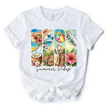 Summer Vibes T-Shirt, Beach Tee with Coconut and Flowers