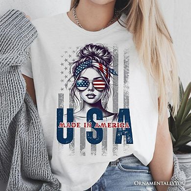 America Messy Bun T-Shirt, Retro 4th of July White Patriotic Tee