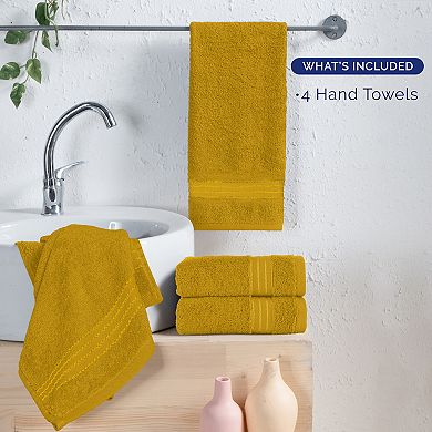Elegant Comfort 4 Pack Premium Turkish Cotton Hand Towel Set, 16 x 28 inch
