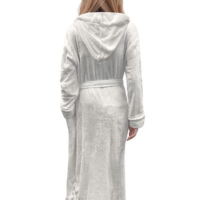 Elegant Comfort Women Hooded Velvet Fleece Long Bathrobe