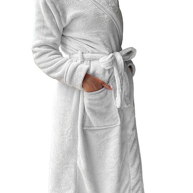 Elegant Comfort Women Hooded Velvet Fleece Long Bathrobe