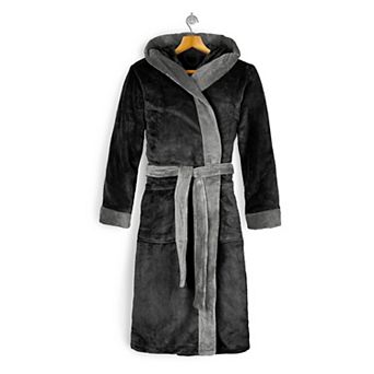 Elegant Comfort Women Hooded Velvet Fleece Long Bathrobe