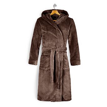 Elegant Comfort Women Hooded Velvet Fleece Long Bathrobe
