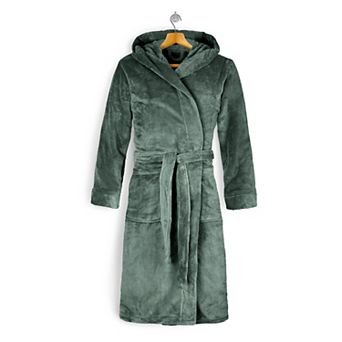 Elegant Comfort Women Hooded Velvet Fleece Long Bathrobe
