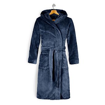 Elegant Comfort Women Hooded Velvet Fleece Long Bathrobe