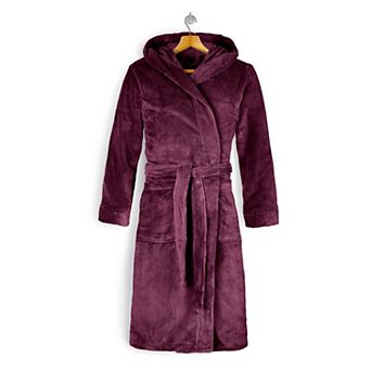 Elegant Comfort Women Hooded Velvet Fleece Long Bathrobe