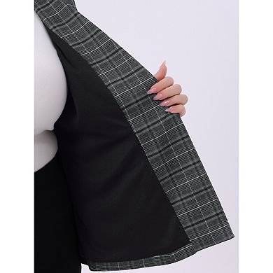 Women's Plus Size Blazers Business Casual Plaid Notched Lapel Long Sleeve Button Jacket with Pockets