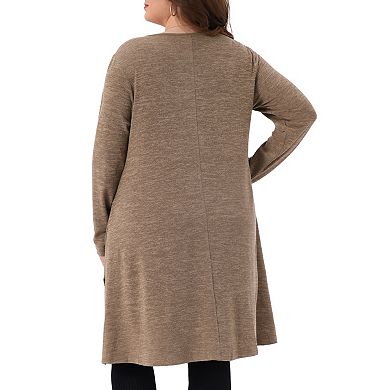 Plus Size Tunic Dresses for Women Buttons Crew Neck Long Sleeve Soft Midi Tshirt Dress with Pockets