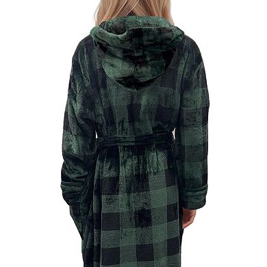 Elegant Comfort Women Hooded Velvet Fleece Long Bathrobe
