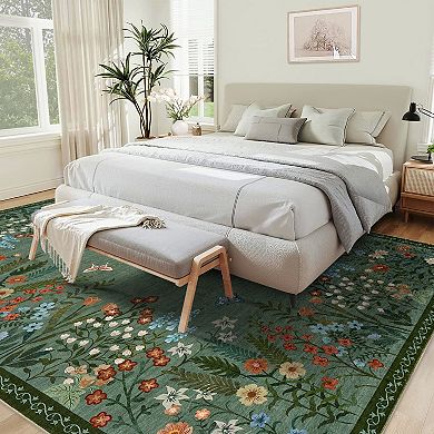 Area Rugs Washable Large Modern Abstract Soft Living Room Anti Skid Carpets -Flowers and Butterflies