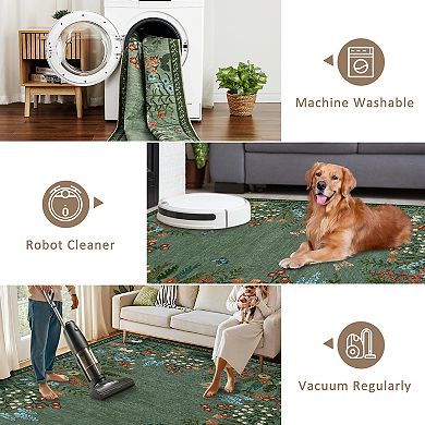 Area Rugs Washable Large Modern Abstract Soft Living Room Anti Skid Carpets -Flowers and Butterflies