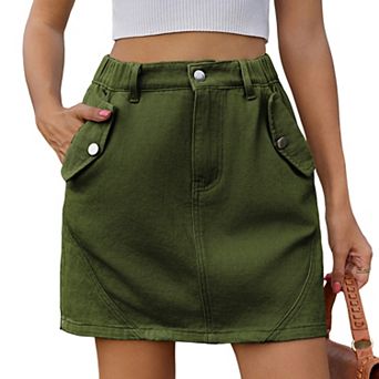 Women Loose Solid Denim Short Skirts Summer Vintage above Knee Jeans Skirt