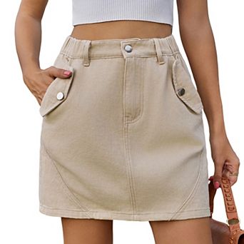 Women Loose Solid Denim Short Skirts Summer Vintage above Knee Jeans Skirt