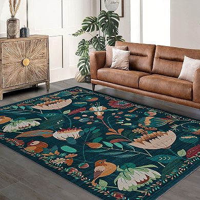 Area Rugs Washable Modern Abstract Soft Living Room Anti Skid Carpets Modern-Brilliant floral scent
