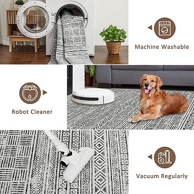 Area Rugs Washable Large Modern Abstract Soft Living Room Anti Skid Carpets Morocco - Silhouette