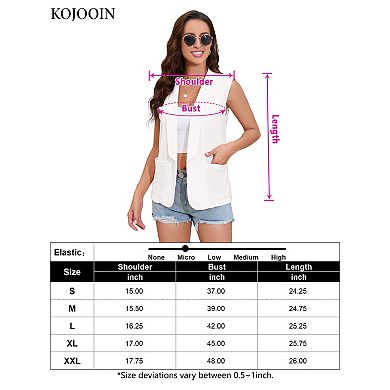 Women Sleeveless Blazer Vest Open Front Cardigan Singal Button Blazer Jacket With Pockets