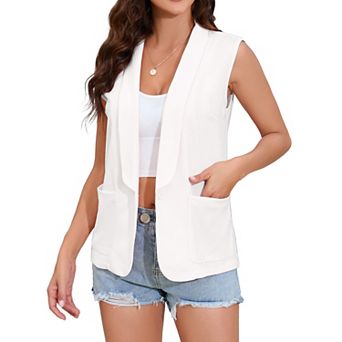 Women Sleeveless Blazer Vest Open Front Cardigan Singal Button Blazer Jacket With Pockets
