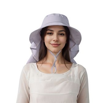 Women's Wide Brim Sun Hat UV Protection Flap Design with Back Bow Detail and Adjustable Chin Strap