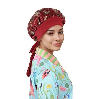 Women's Silk Bonnet for Sleeping Satin Hair Bonnet with Butterfly Print and Adjustable Tie Band