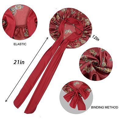 Women's Silk Bonnet for Sleeping Satin Hair Bonnet with Butterfly Print and Adjustable Tie Band