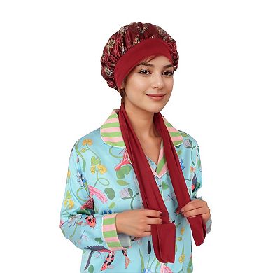Women's Silk Bonnet for Sleeping Satin Hair Bonnet with Butterfly Print and Adjustable Tie Band