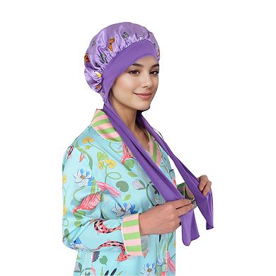 Women's Silk Bonnet for Sleeping Satin Hair Bonnet with Butterfly Print and Adjustable Tie Band