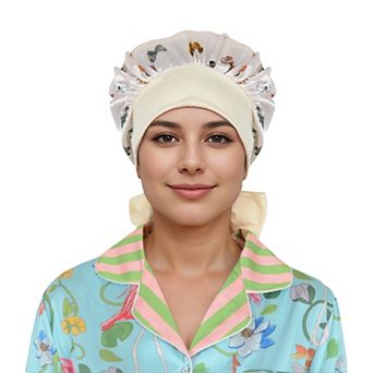 Women's Silk Bonnet for Sleeping Satin Hair Bonnet with Butterfly Print and Adjustable Tie Band