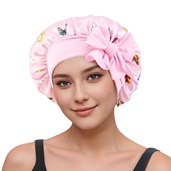 Women's Silk Bonnet for Sleeping Satin Hair Bonnet with Butterfly Print and Adjustable Tie Band