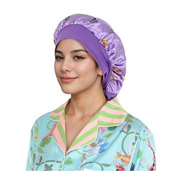 Women's Silk Bonnet for Sleeping Satin Hair Bonnet with Butterfly Print and Adjustable Tie Band
