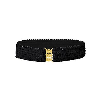 Women's Sequin Elastic Waist Belt with Gold Tone Clasp
