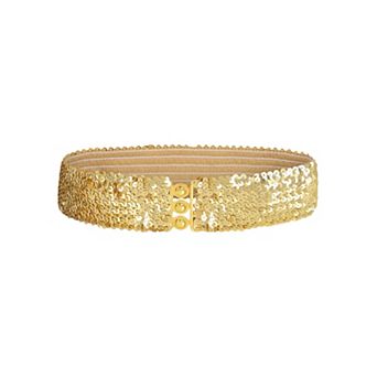 Women's Sequin Elastic Waist Belt with Gold Tone Clasp