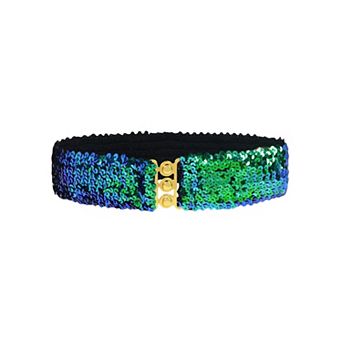 Women's Sequin Elastic Waist Belt with Gold Tone Clasp