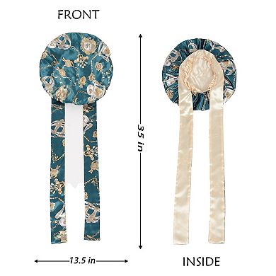 Women's Silk Bonnet for Sleeping Satin Hair Bonnet with Floral Print and Long Tie Band