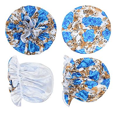 Women's Satin Lined Print Bonnet Large Ruffled Edge Adjustable Sleep Cap
