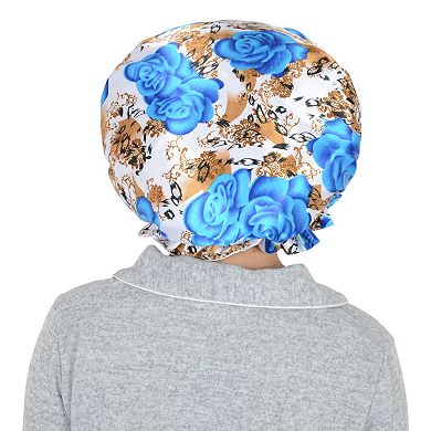 Women's Satin Lined Print Bonnet Large Ruffled Edge Adjustable Sleep Cap