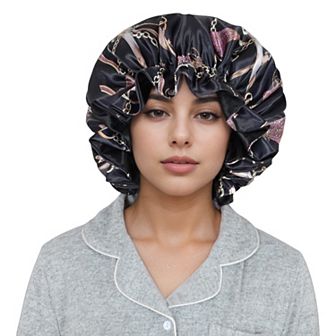 Women's Satin Lined Print Bonnet Large Ruffled Edge Adjustable Sleep Cap