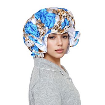 Women's Satin Lined Print Bonnet Large Ruffled Edge Adjustable Sleep Cap