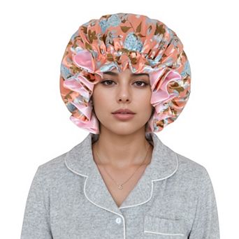 Women's Satin Lined Print Bonnet Large Ruffled Edge Adjustable Sleep Cap