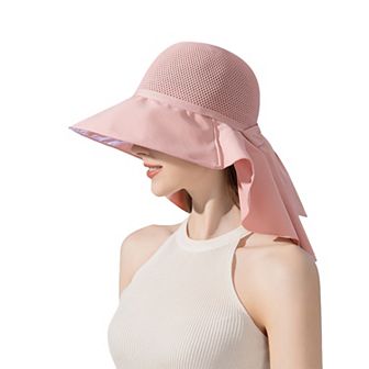 Women's Mesh Panel Wide Brim Sun Hat with Back Flap UV Protection and Tie Detail