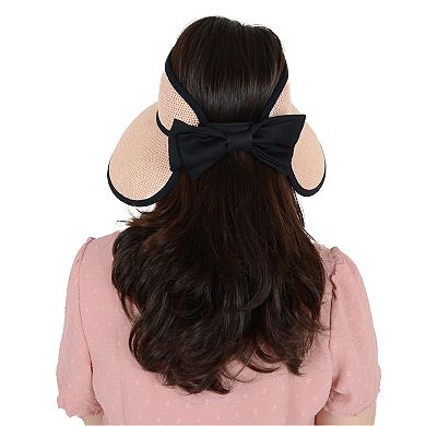 Women's Roll Up Straw Sun Visor Wide Brim Bow Detail Adjustable UV Protection Packable Summer Hat